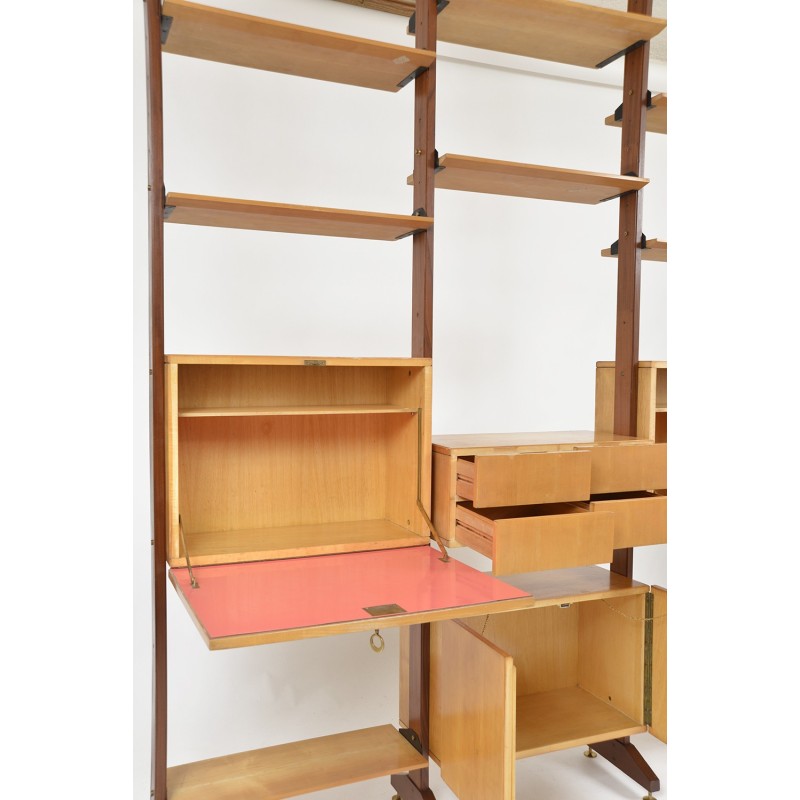 Vintage teak and brass shelving system, Italy 1950s