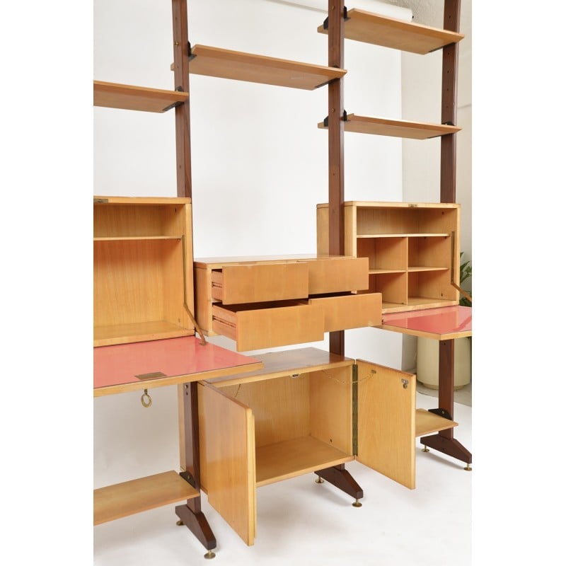 Vintage teak and brass shelving system, Italy 1950s