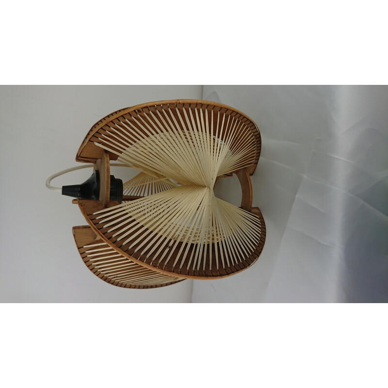 Vintage scandinavian wood and wire pendant lamp, 1960s