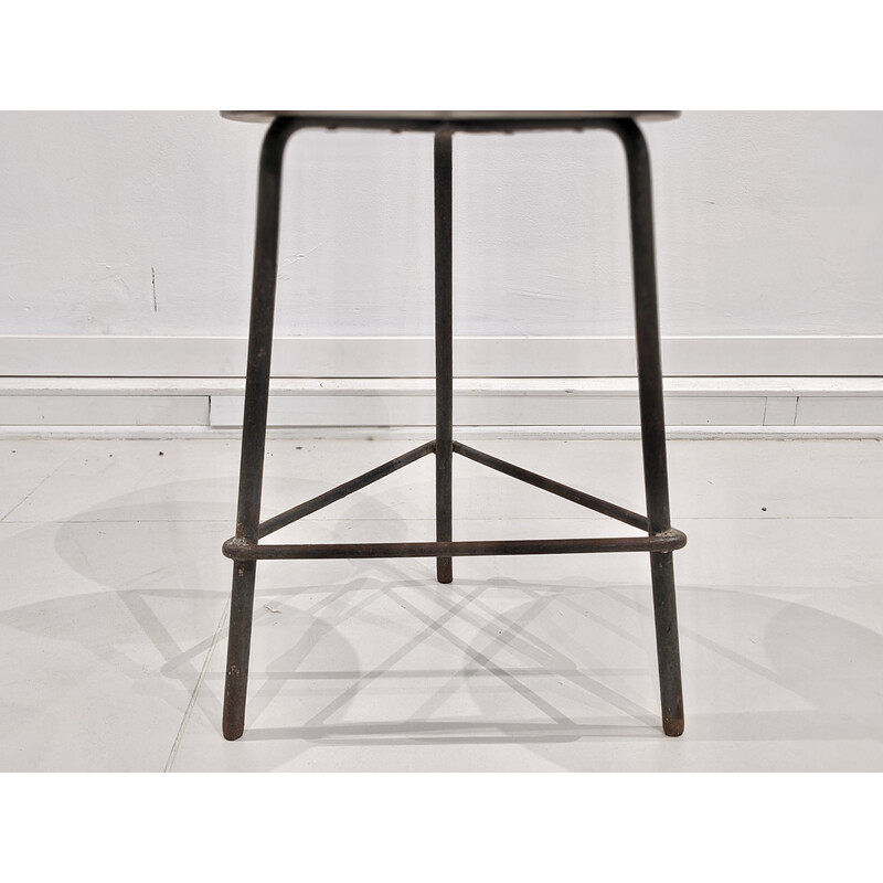 Vintage metal and teak stool by Pierre Jeanneret, India 1960s