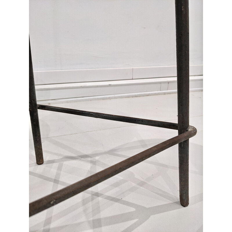 Vintage metal and teak stool by Pierre Jeanneret, India 1960s