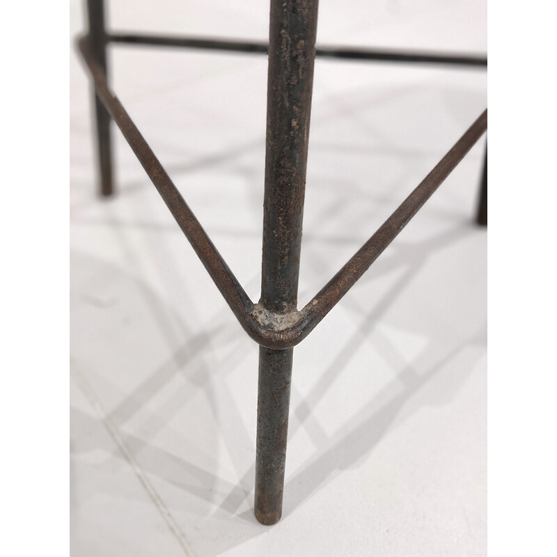 Vintage metal and teak stool by Pierre Jeanneret, India 1960s