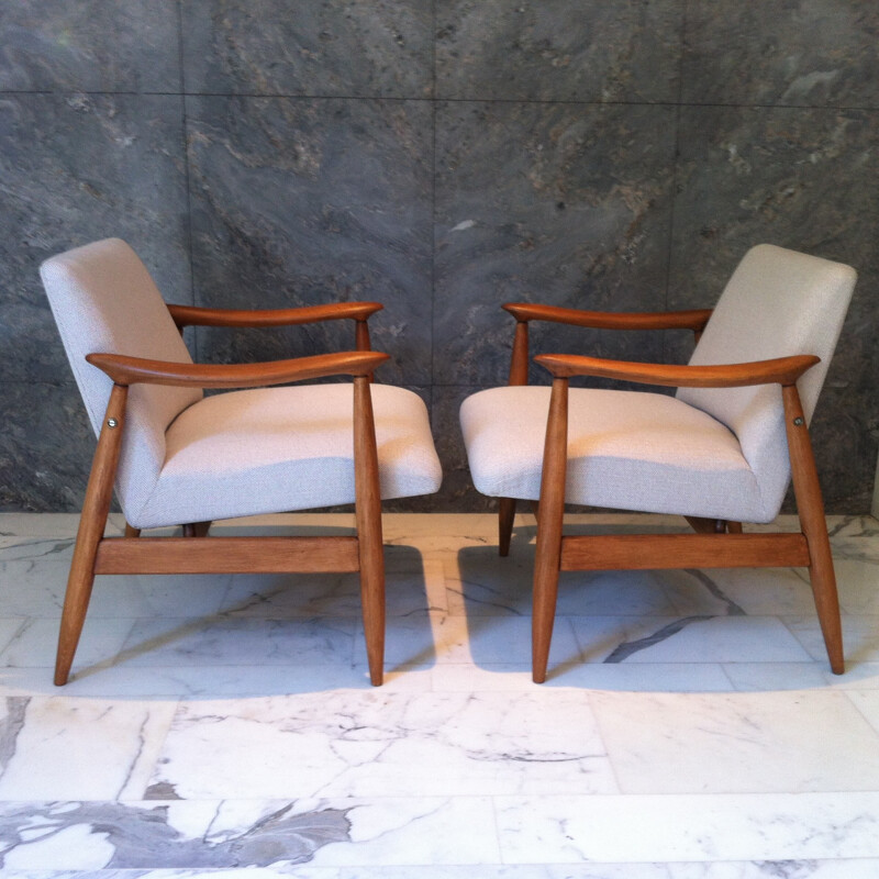 Pair of beige armchairs, Edmund HOM - 1960s