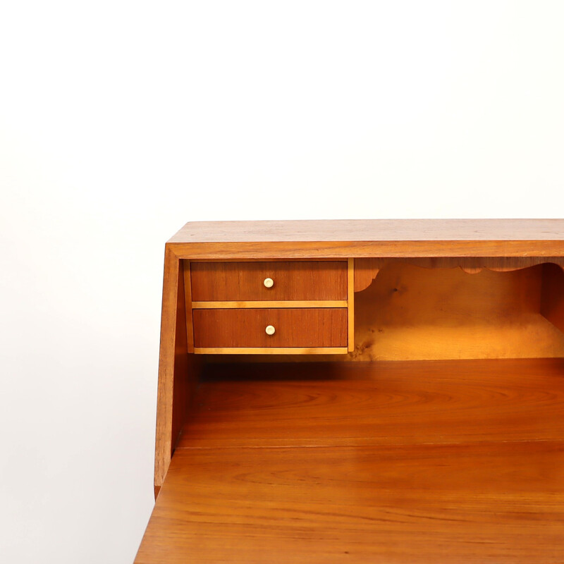 Scandinavian teak and brass secretary, Sweden 1950s