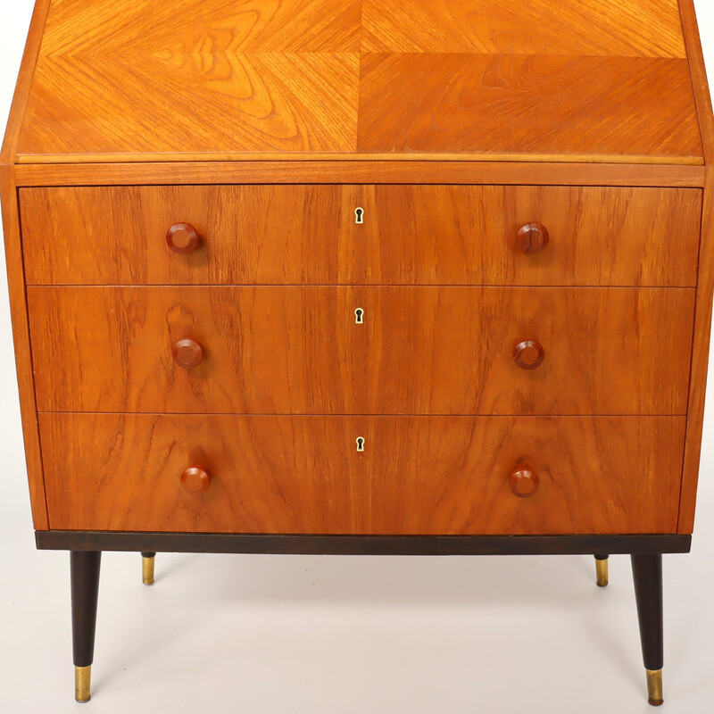 Scandinavian teak and brass secretary, Sweden 1950s