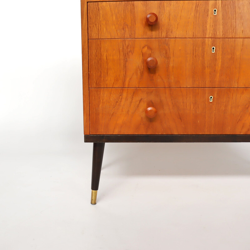 Scandinavisch bureau in teak en messing, Zweden 1950