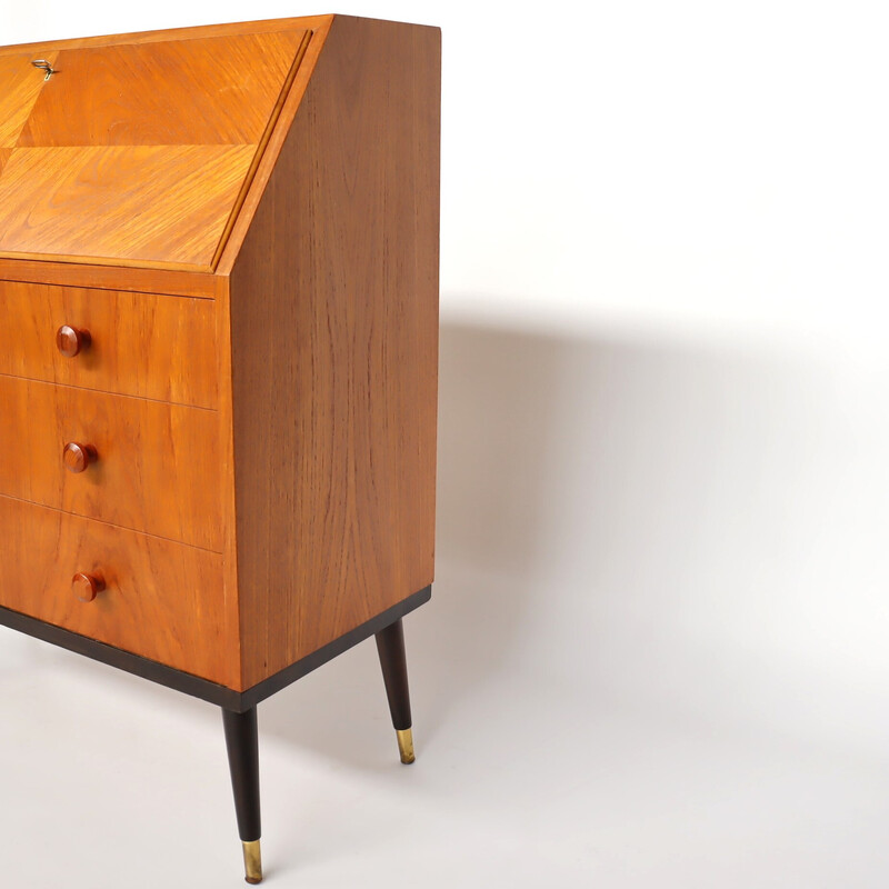 Scandinavian teak and brass secretary, Sweden 1950s