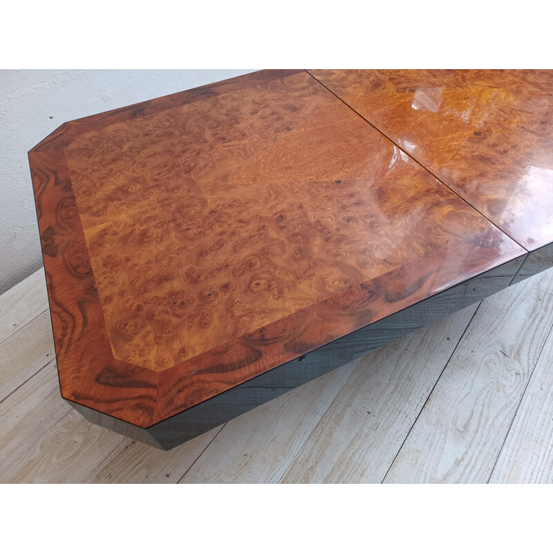Vintage burr wood coffee table, Italy 1970