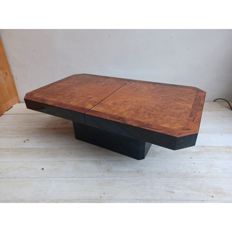 Vintage burr wood coffee table, Italy 1970