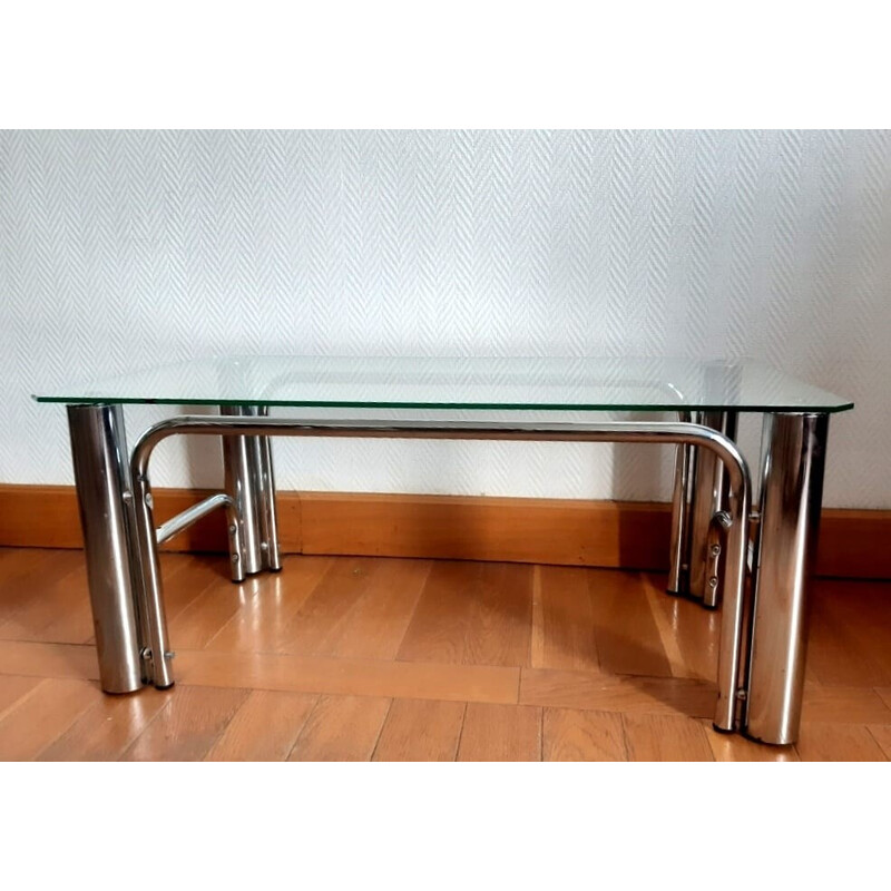 Mesa de café Vinatge em vidro e metal tubular, 1970