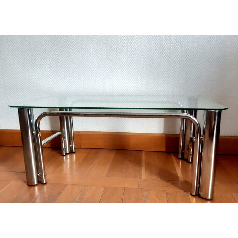 Tavolino Vinatge in vetro e metallo tubolare, 1970