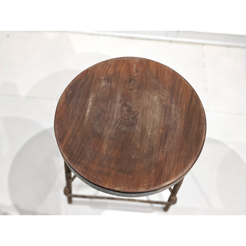 Set of 4 vintage metal and teak stools by Pierre Jeanneret, India 1960