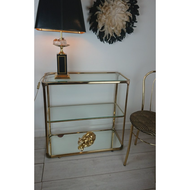 Vintage brass and glass console with bevelled mirror, Spain 1960