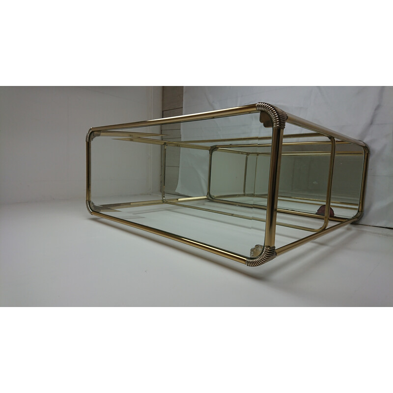 Vintage brass and glass console with bevelled mirror, Spain 1960