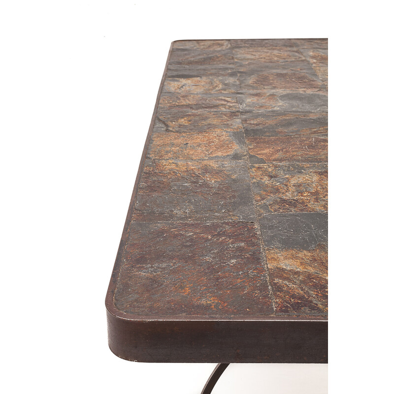 Vintage Brutalist coffee table in raw slate by Jacques Adnet, 1950