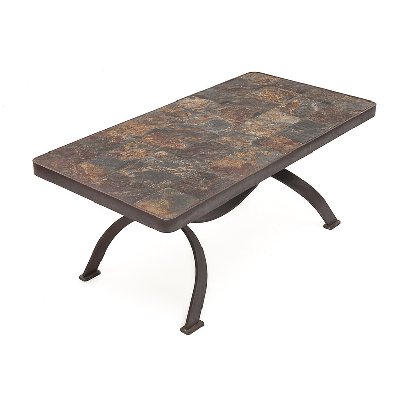 Vintage Brutalist coffee table in raw slate by Jacques Adnet, 1950