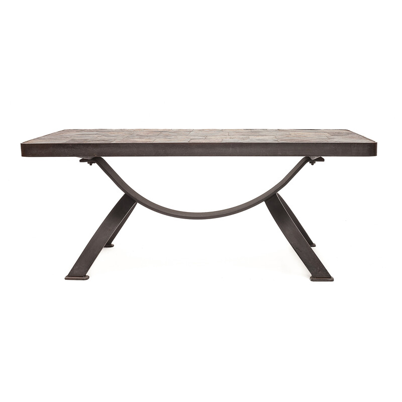 Vintage Brutalist coffee table in raw slate by Jacques Adnet, 1950