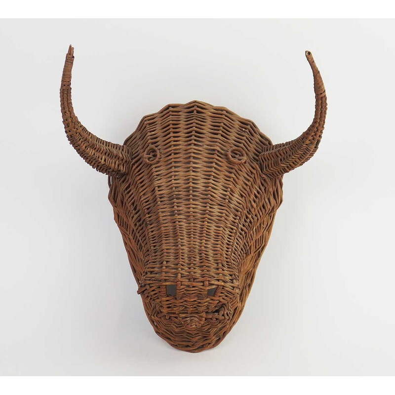 Vintage wicker bull head, 1950-1960