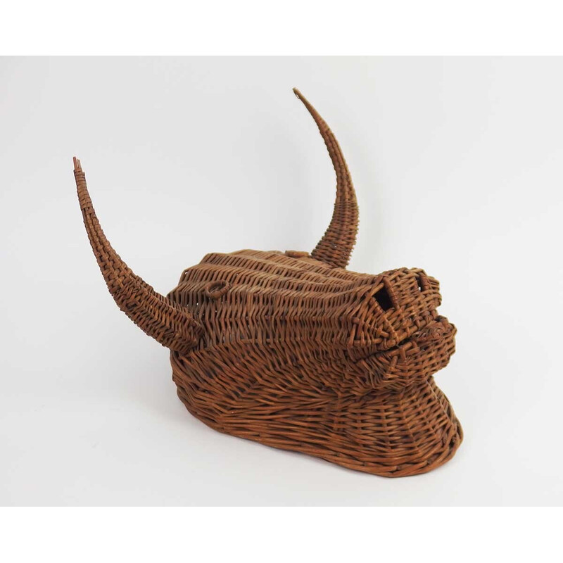 Cabeça de touro de vime Vintage, 1950-1960