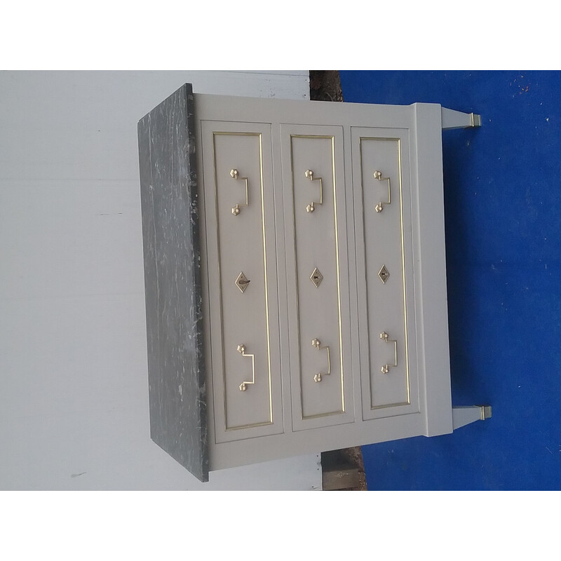 Vintage chest of drawers in gray marble and brass