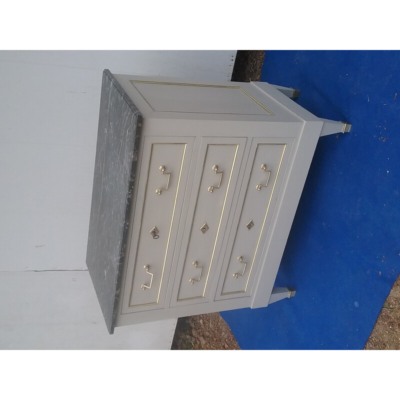 Vintage chest of drawers in gray marble and brass