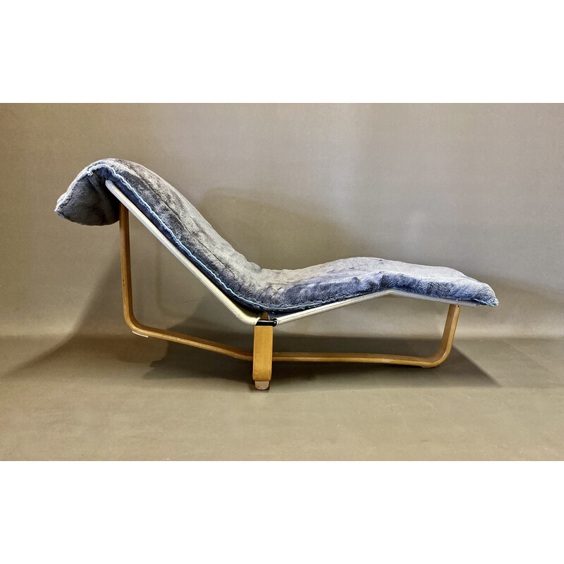 Vintage beech and velvet rocking lounge chair by Ingmar & Knut Relling for Westnofa, 1960s
