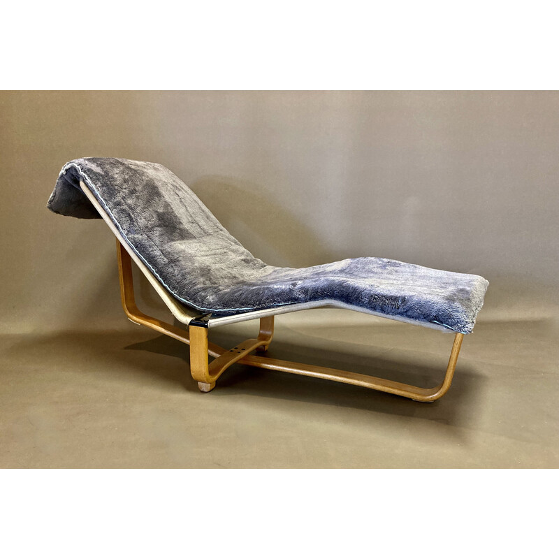 Vintage beech and velvet rocking lounge chair by Ingmar & Knut Relling for Westnofa, 1960s