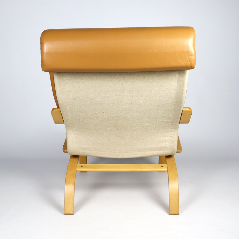 Sillón vintage de cuero y madera curvada de Noboru Nakamura para Ikea, Japón 1982