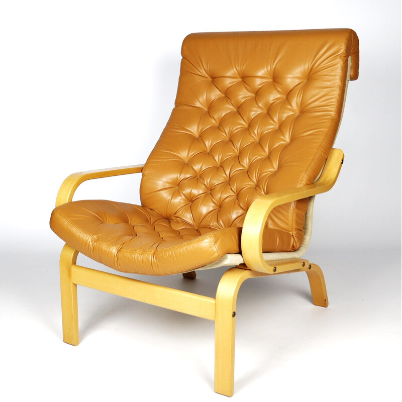 Fauteuil vintage en cuir et bois courbé par Noboru Nakamura pour Ikea, Japon 1982