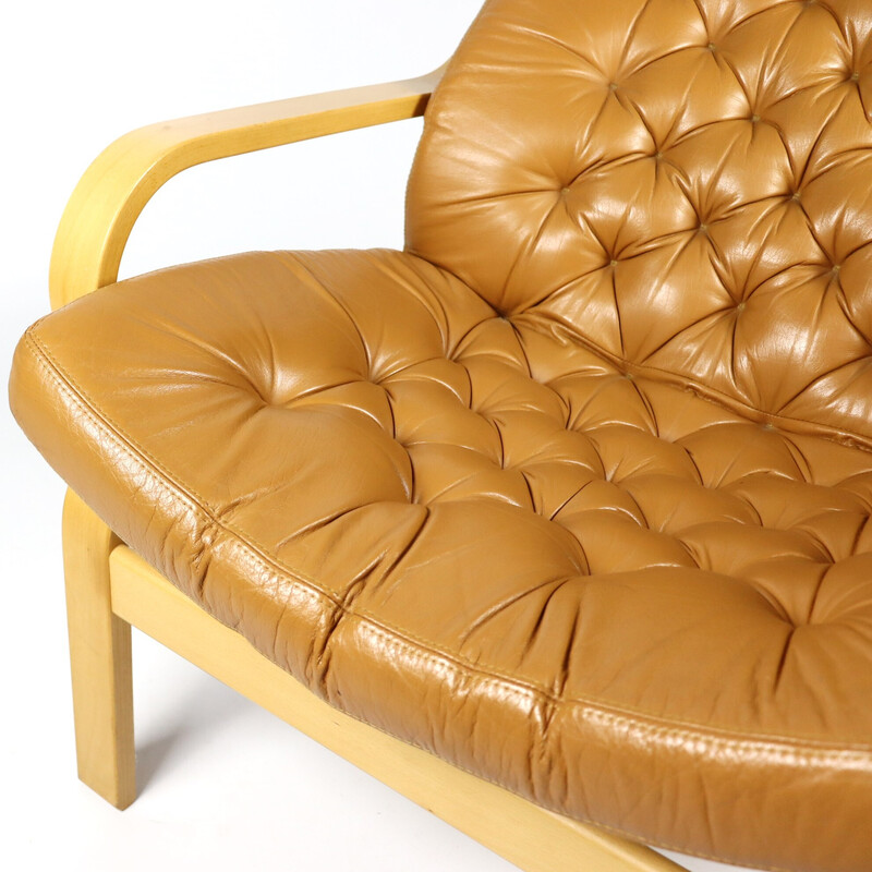 Poltrona vintage in pelle e legno curvato di Noboru Nakamura per Ikea, Giappone 1982