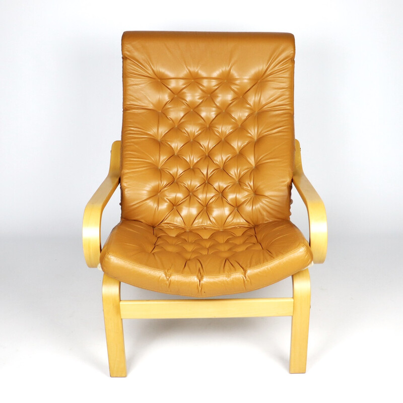 Vintage leather and bentwood armchair by Noboru Nakamura for Ikea, Japan 1982s