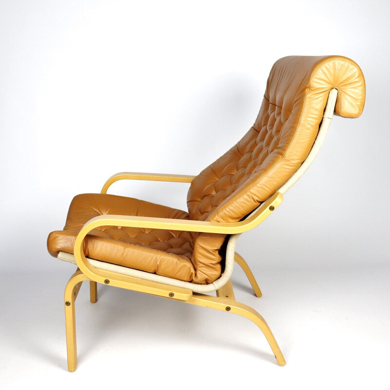 Poltrona vintage in pelle e legno curvato di Noboru Nakamura per Ikea, Giappone 1982