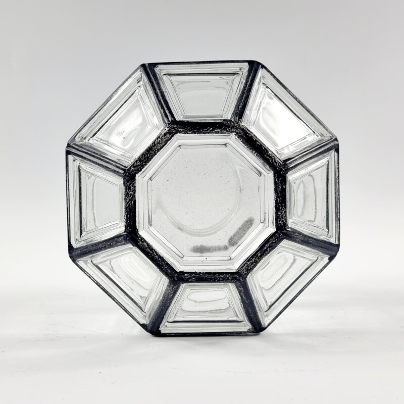 Vintage octagonal pendant lamp in iron and glass, Germany 1960s