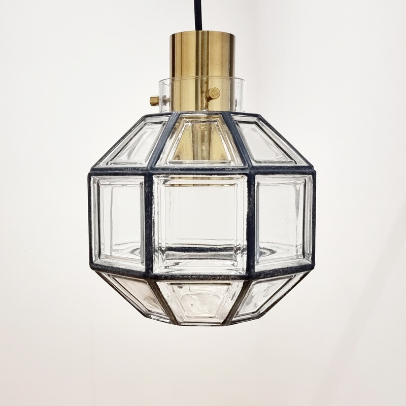 Lámpara colgante octogonal vintage de hierro y cristal, Alemania años 60