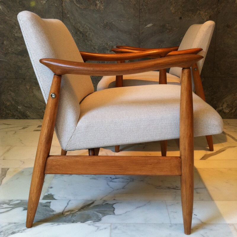 Pair of beige armchairs, Edmund HOM - 1960s