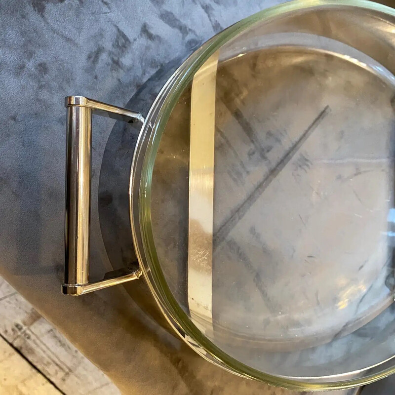 Coppia di vassoi da portata vintage in metallo argentato e vetro, Italia anni '40