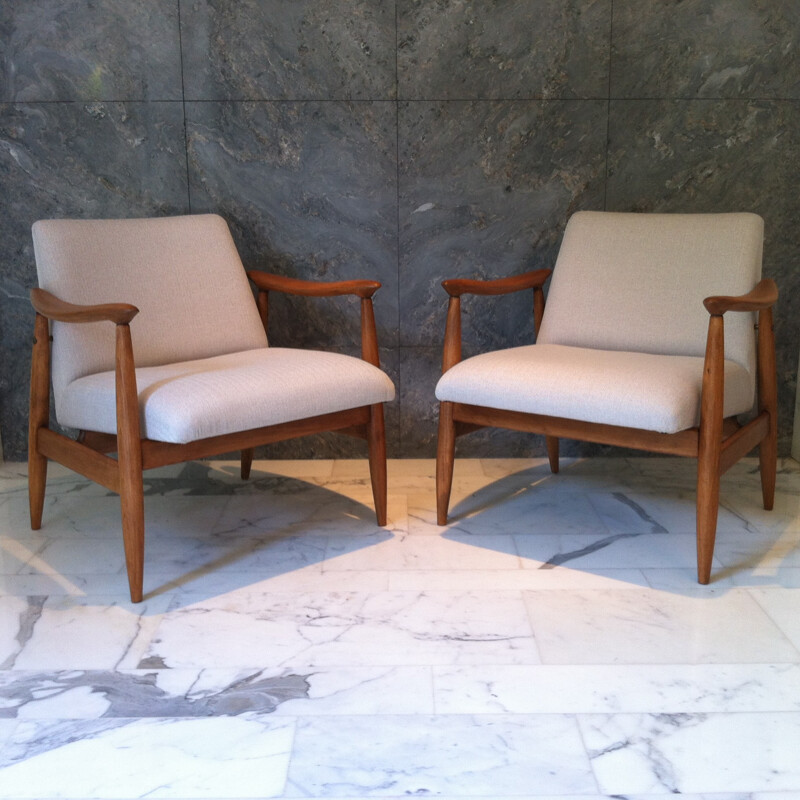 Pair of beige armchairs, Edmund HOM - 1960s