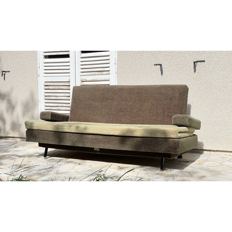 Madeira vintage, sofá-cama de metal e espuma, 1950