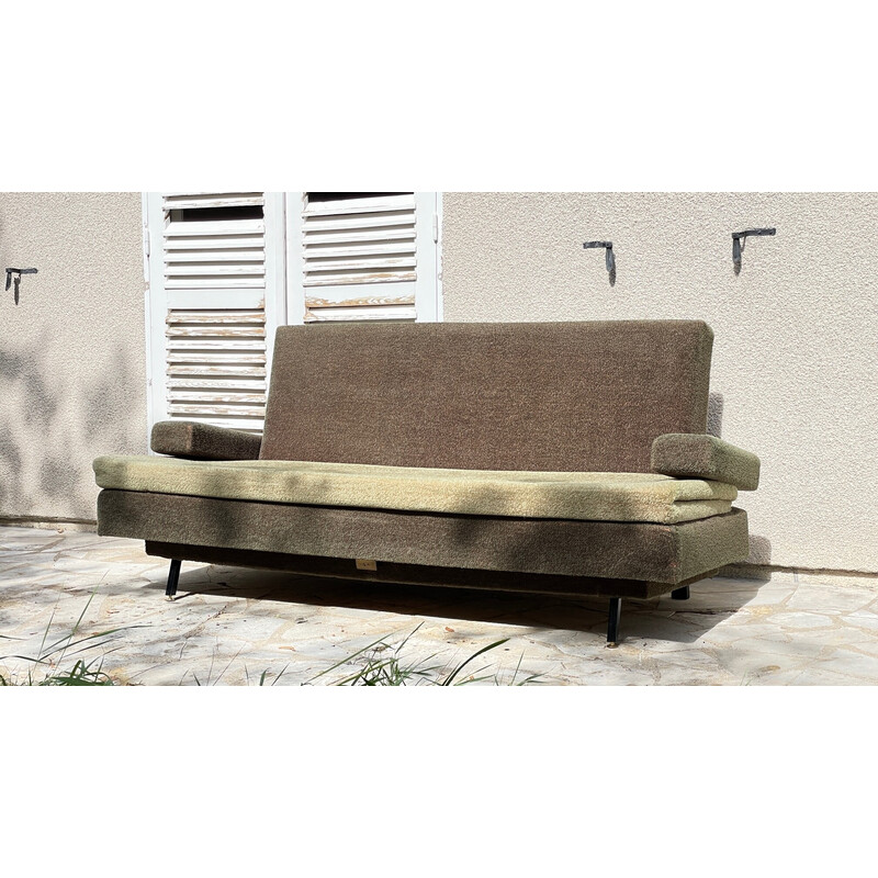 Vintage wood, metal and foam sofa bed, 1950s