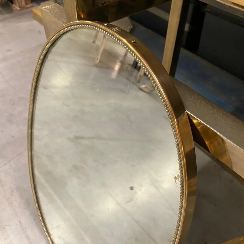 Pair of vintage brass oval mirrors, Italy 1960s
