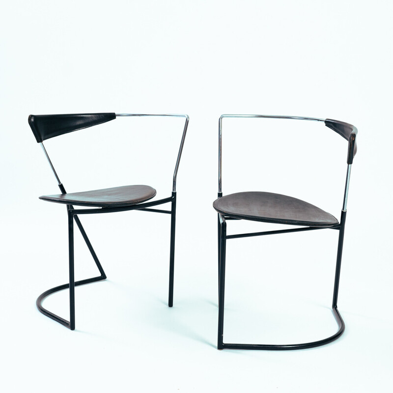 Pair of vintage leather and steel chairs for Aform, Belgium 1980s