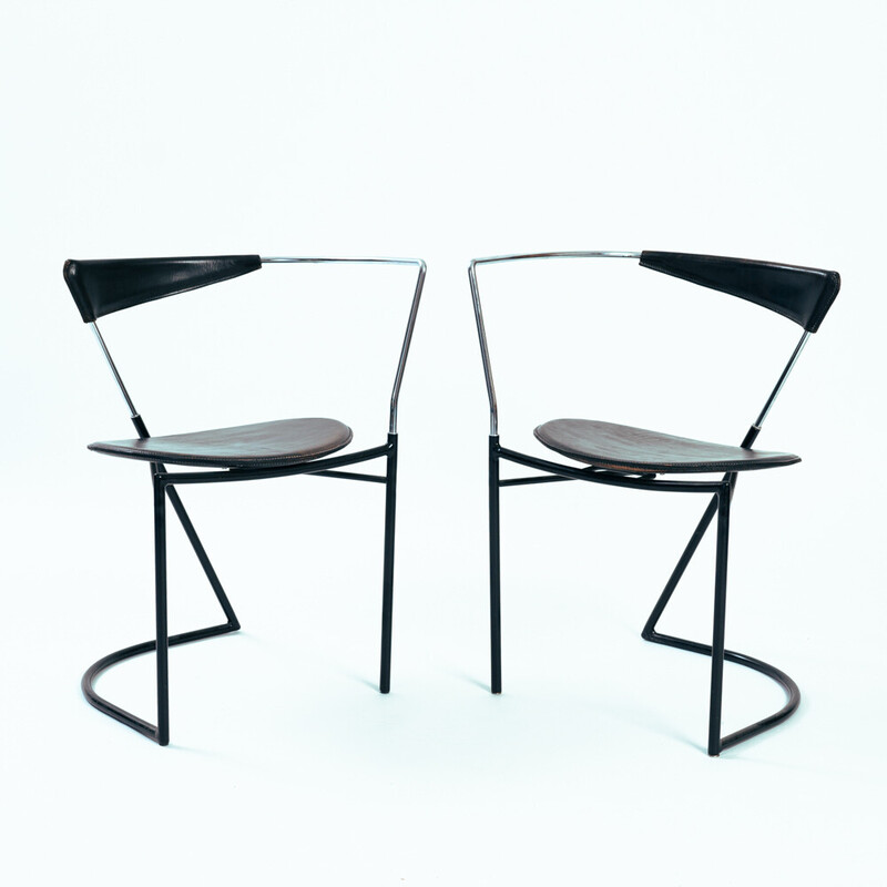Pair of vintage leather and steel chairs for Aform, Belgium 1980s
