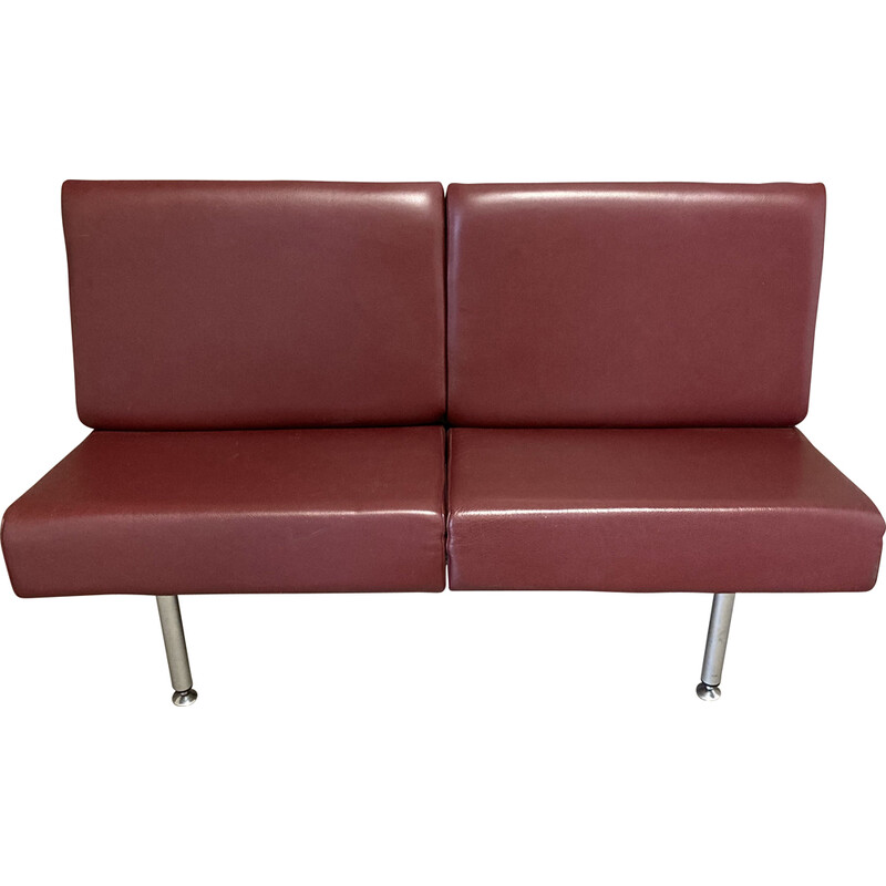 Scandinavian vintage leather and metal sofa