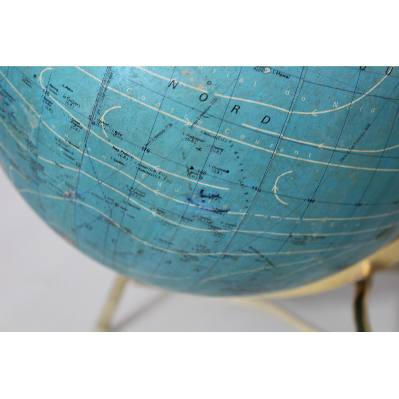 Vintage world map Taride in glass, paper and brass, 1960