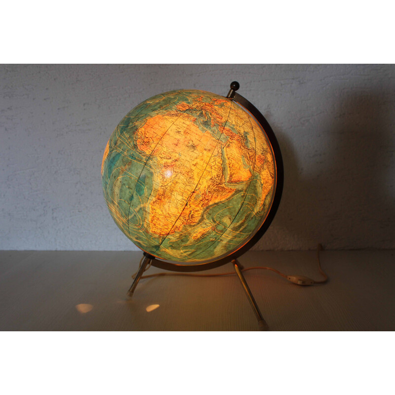 Vintage world map Taride in glass, paper and brass, 1960