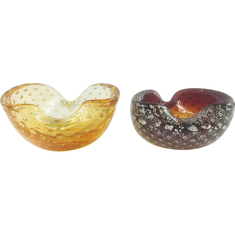 Pair of vintage Murano glass ashtrays for Barovier and Toso, Italy 1950s