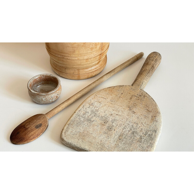 Set of vintage wooden pots and pans