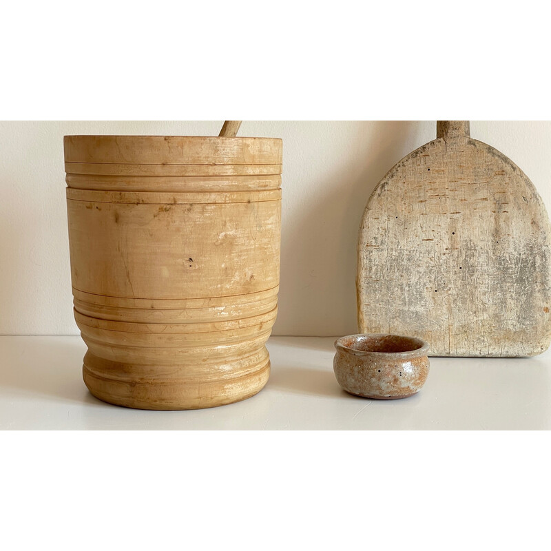 Set of vintage wooden pots and pans