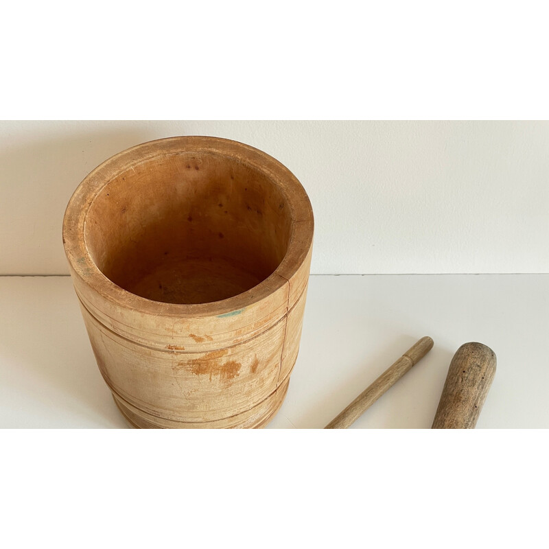 Ensemble de pots et battoirs vintage en bois