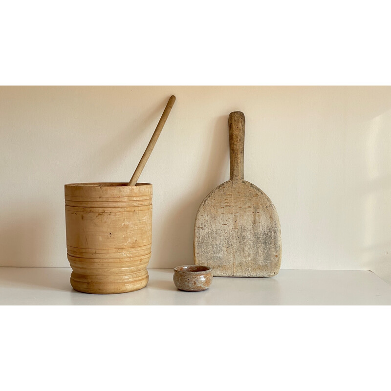 Set of vintage wooden pots and pans